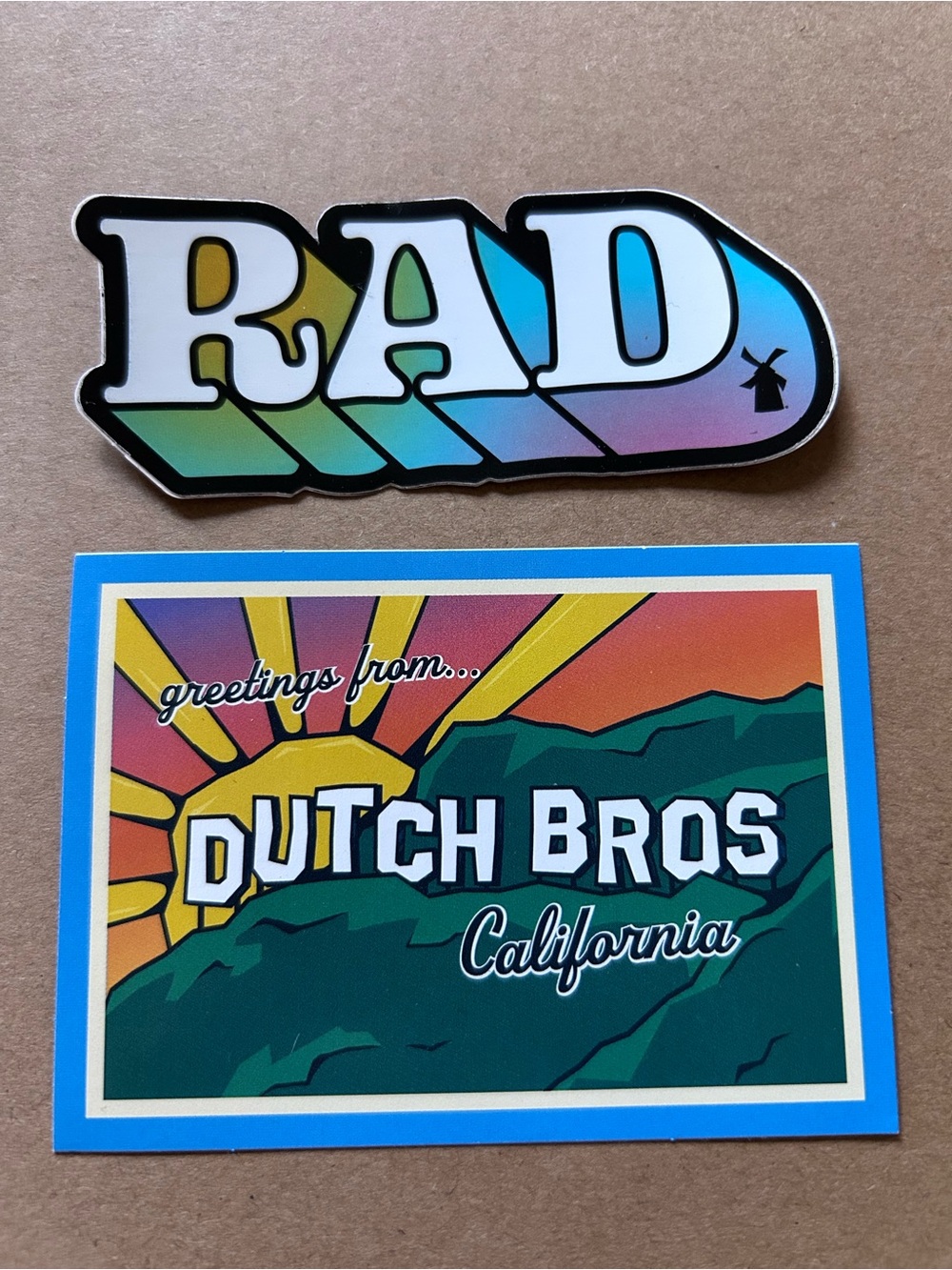 Dutch Bros RAD & California Sticker Set - Blue, Green, Yellow, Pink, White